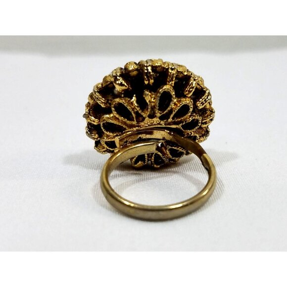 Vintage Gold-Tone Adjustable Costume Ring Faux Pearl Cluster Design Cocktail - Picture 5 of 7